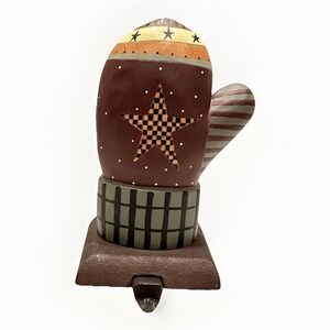 Williraye Studios Folk Art Cast Iron WINTER MITTEN Stocking Hanger Holder Star